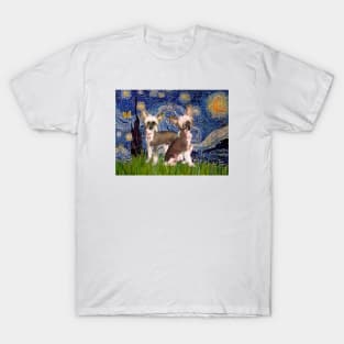 Two Chinese Crested in an Adaptation of Van Gogh's Starry Night T-Shirt